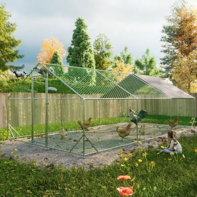 GDFStudio - Harrison Large Walk-In Metal Chicken Coop with Secure Galvanized Wire Run - 10' L x 20' W x 6.56' H