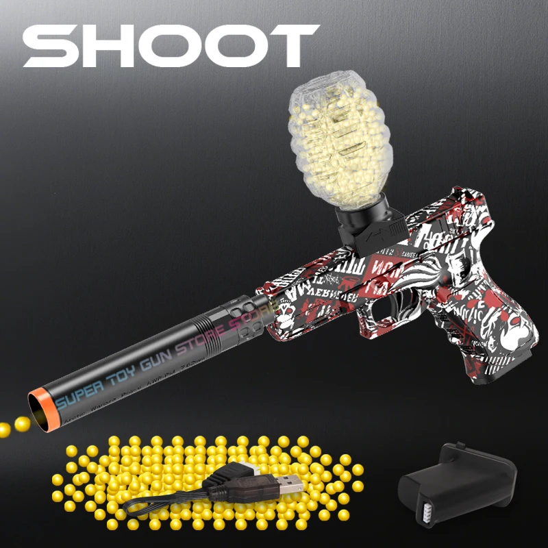 Spielzeugpistole G18. Elektrische Spielzeugpistole mit weichem Gummiball, wiederaufladbarer Hochgeschwindigkeit, Sommerspaß im Freien, Pool-/Grillspiele für zu Hause Image