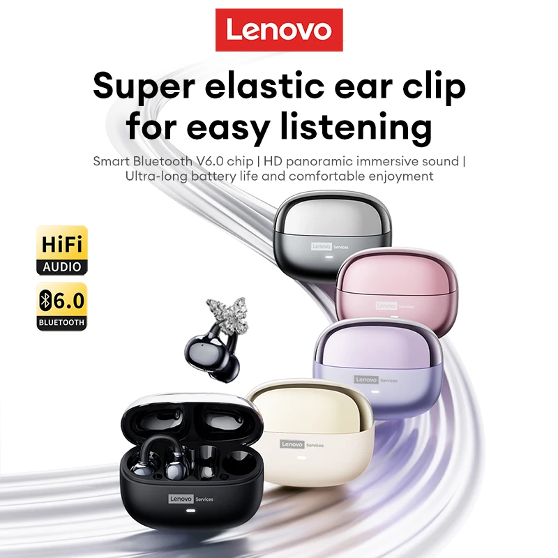 Wahl Lenovo LE302 OWS Ohrclip, kabellose Kopfhörer, niedrige Latenz, HD-Anruf, Bluetooth-Kopfhörer, HiFi-Musik, Sport, modische Ohrhörer Image