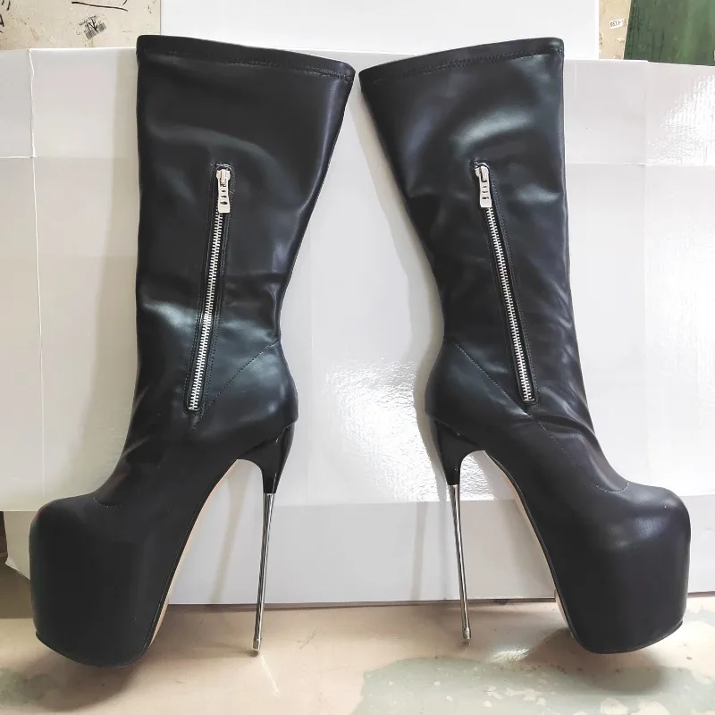 Mode Stiefel Runde Kappe Pumpen Weibliche Frauen 22 cm Dünne Ferse Kniehohe Slip-on Handgemachte Elegante Alle-spiel Schuhe Große Größe Stiefel