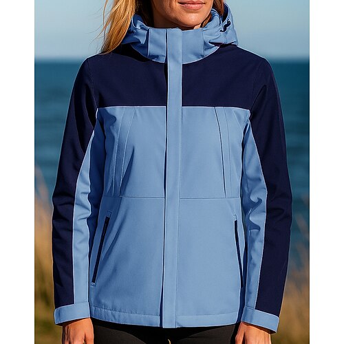 Damen Windjacke Softshelljacke Wanderjacke Außen Wasserdicht Winddicht Wanderoutfits Wanderbekleidung Frühling Herbst Oberteil Camping / Wandern / Höhlenforschung Laufen Patchwork Dunkelrosa Schwarz Image