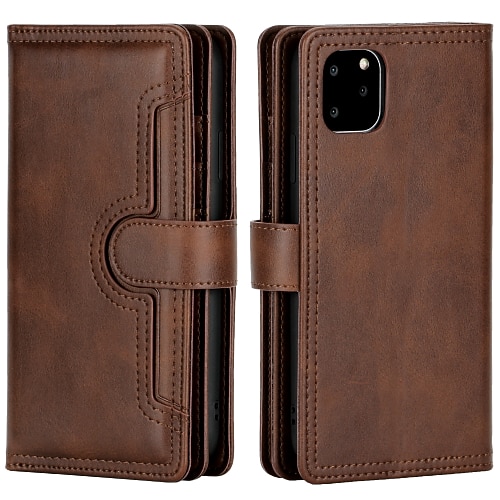 Handy Hülle Handyhüllen Für iPhone 17 Pro Max 17 Air 16 15 14 Pro Max Plus 13 12 11 Pro Max Mini Brieftaschenhülle Flip-Cover Mit Ständer Magnetisch Vollschutz Einfarbig PU-Leder Image