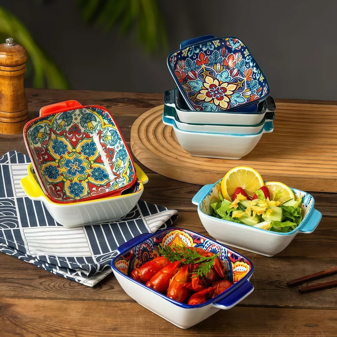 Bohemian vintage ceramic amphora bowl baking bowl high value household rice bowl fruit salad bowl creative dessert bowl premium