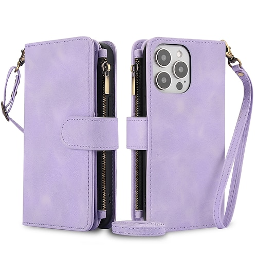 Handy Hülle Handyhüllen Für iPhone 17 Pro Max 17 Air 16 15 14 Pro Max Plus 13 12 11 Pro Max Mini Brieftaschenhülle Mit Ständer Reisverschluss Vollschutz Retro TPU PU-Leder Image