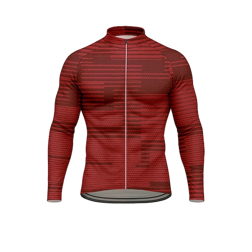 Herren Oberteile Radtrikot Grafik Geometrisch Abstrakt Langarm Fahhrad Trikot Oberteil mit 3 Gesäßtaschen Sonne Sonnenschutz Schnelltrocknend Reflektierende Streifen Sport Rote Bekleidung