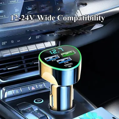 UYUXIO Super Fast Charge 4-in-1 USB C Autoladegerät-Adapter Multi-Port mit Spannungsanzeige für Samsung Android Phone iPhone 16 15