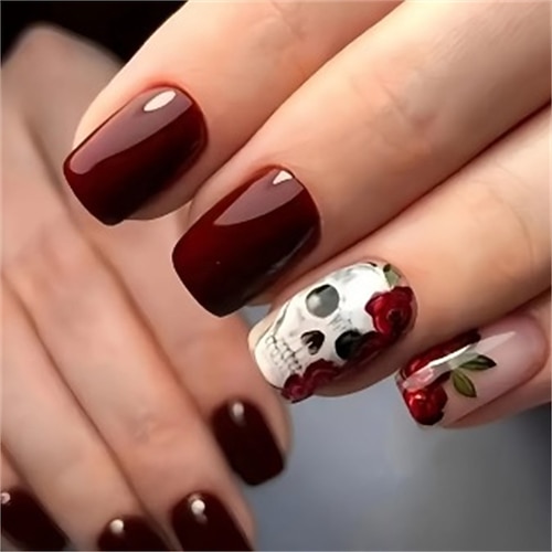 Halloween-Nägel mit gelben Blumen zum Aufdrücken, kurze, quadratische Kunstnägel mit niedlichen kleinen Geister-Designs, schwarze, matte Kunstnägel, vollflächige Klebenägel, Halloween-Nägel zum Image