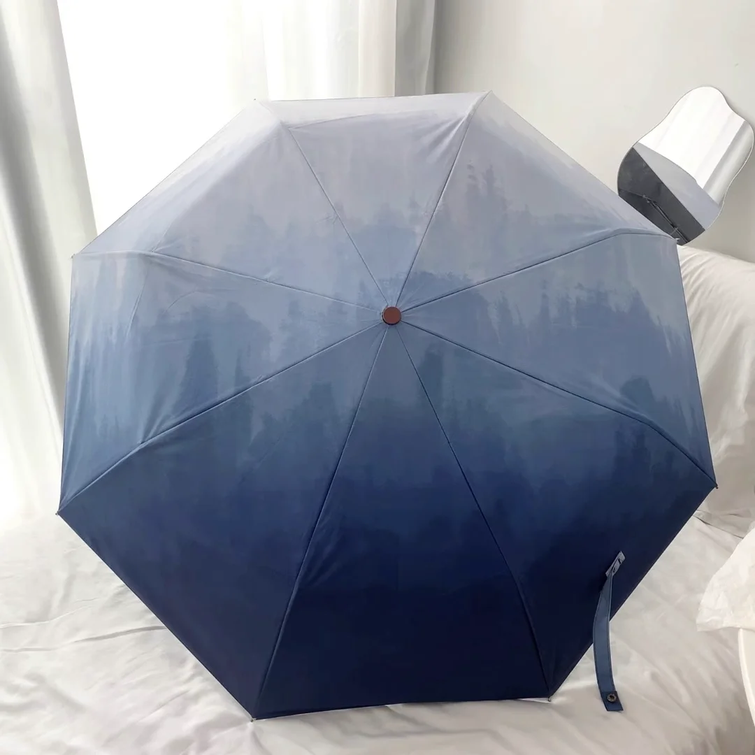 Automatischer Regenschirm mit Farbverlauf, dreifach faltbarer Sonnenschirm mit acht Knochen für Sonne und Regen, UV-Schutz, Sonnenschutz Image