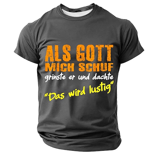 Grafik-Kurzarm-T-Shirt für Männer - Lustiges deutsches Sprichwort 'Als Gott mich schuf grinste er' Humor Lifestyle T-Shirt Image
