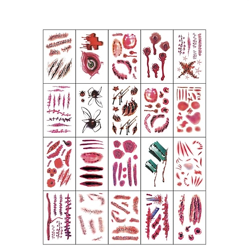 Halloween Horror Narben Tattoos – realistische Fake Narben Tattoos für Kostüme Party-Requisite, temporäre Tattoos für Schauspiel Image