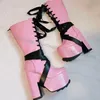 Gothic Plattform Kniehohe Stiefel Leder Gemischte Farbe Lace-Up Mode Elegante Prägnante Sexy Frauen Schuhe Neue Runde Kappe klobigen Absätzen