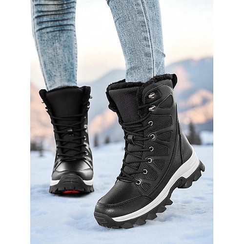 Khakifarbene wasserdichte Winter-Schneestiefel für Damen mit Fellfutter – warme Schnürschuhe für draußen bei kaltem Wetter und Skiausflügen Image