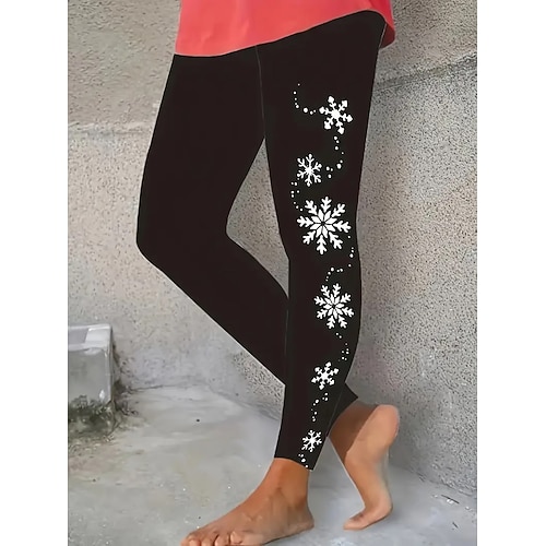 Damen Leggings Urlaub Vintage Mode Volle Länge Hohe Taille Grafik Schneeflocke Drucken Thermowarm Weich Atmungsaktiv Dehnbar Täglich Outdoor Urlaub Violett Schwarz Grün Sommer Frühling Herbst Schmale Image