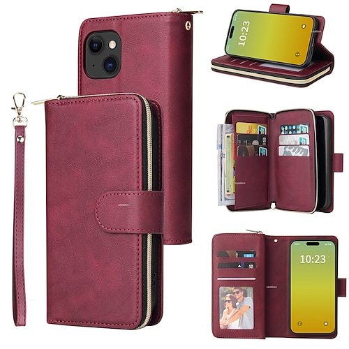 Handy Hülle Handyhüllen Für iPhone 17 Pro Max 17 Air 16 15 14 Pro Max Plus 13 12 11 Pro Max Mini Brieftaschenhülle Reisverschluss Mit Handgelenkschlaufe Ständer Retro TPU PU-Leder Image