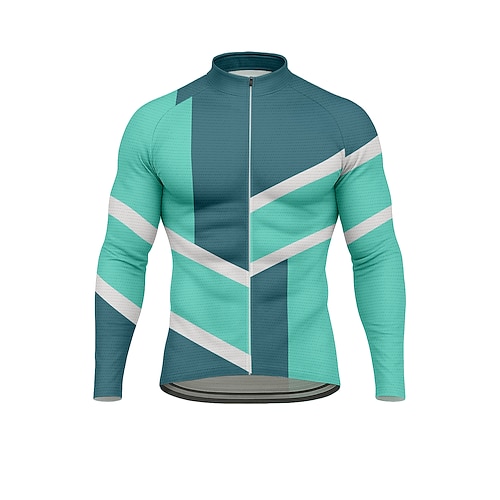 Herren Oberteile Radtrikot Grafik Geometrisch Langarm Fahhrad Trikot Oberteil mit 3 Gesäßtaschen Sonne Sonnenschutz Schnelltrocknend Reflektierende Streifen Sport Grün Bekleidung