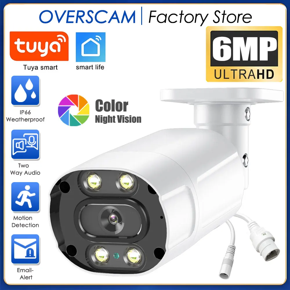 6MP Tuya Smart H.265 IP Kamera POE Sicherheit Überwachung Kamera Metall Zwei-wege Audio Doppel Licht Farbe Nachtsicht CCTV Video Image