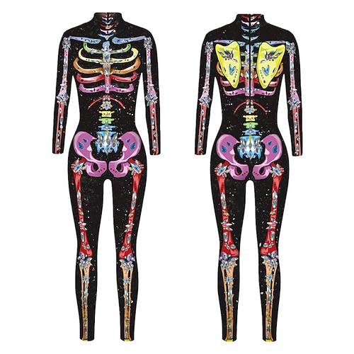 Gemusterte Zentai-Anzüge Cosplay Kostüm Bodysuit Drucken Karnevalskostüm Ganzkörperanzug Herren Damen Jungen Sexy Kostüm Halloween 3D Skelett Kostüm für Leistung Party Maskerade Kinder Erwachsene Image