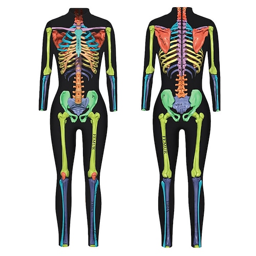 Gemusterte Zentai-Anzüge Cosplay Kostüm Bodysuit Drucken Karnevalskostüm Ganzkörperanzug Herren Damen Jungen Sexy Kostüm Halloween 3D Skelett Kostüm für Leistung Party Maskerade Kinder Erwachsene Image