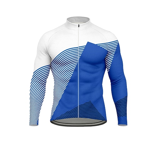 Herren Oberteile Radtrikot Grafik Geometrisch Langarm Fahhrad Trikot Oberteil mit 3 Gesäßtaschen Sonne Sonnenschutz Schnelltrocknend Reflektierende Streifen Sport Blau Bekleidung