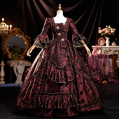 Vintage Rokoko Renaissance Maxi Kleid Normal Ein Hauch Prinzessin Braut Plissiert Gerüscht Prinzessin Rundhals Kostüm Damen Halloween Karneval Maskerade Leistung Party Halloween Erwachsene Ganzjahres Image