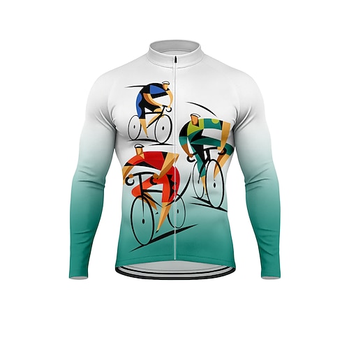 Herren Oberteile Radtrikot Grafik Geometrisch Fahhrad Langarm Fahhrad Trikot Oberteil mit 3 Gesäßtaschen Sonne Sonnenschutz Schnelltrocknend Reflektierende Streifen Sport Grün Bekleidung