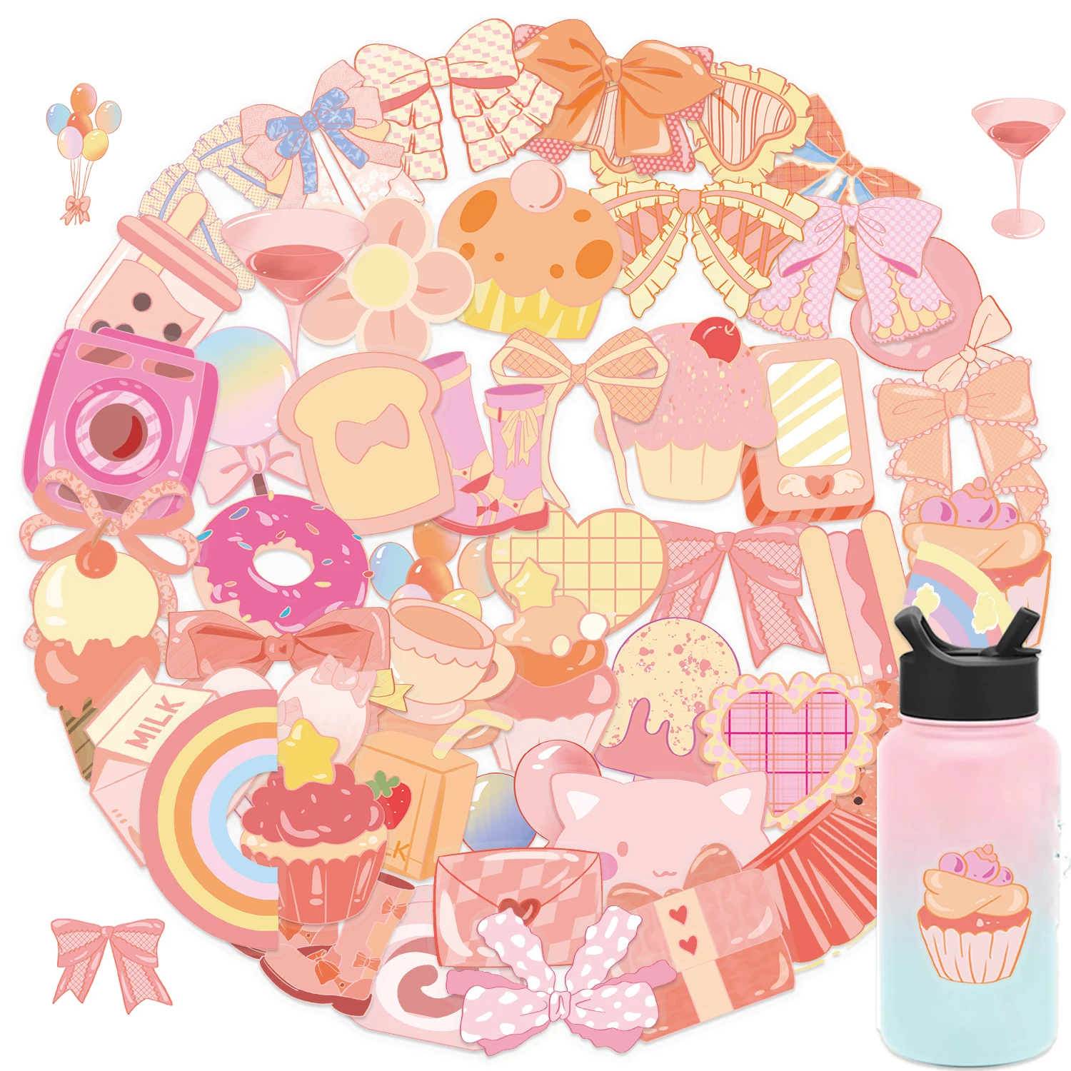 50 Stück rosa Schatz-transparente PET-Aufkleber für Gepäck, Telefon, Computer, Gitarre, wasserfest, stationäre Aufkleber Image