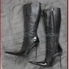 Schwarz Sexy Spitz Kurze Stiefel Leder Kreuz Gebunden Heiße Mädchen Stiletto High Heel Mode Frauen Schuhe 2025, Sexy Para Mujere