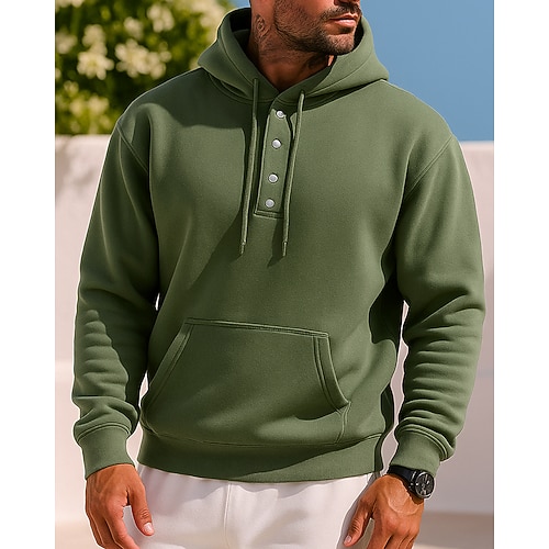 Herren Lässiges Sweatshirt Hoodie Knöpfe Langarm Oberteil Athleisure Herbst Winter Einfarbig Warm Mode Outdoor Reise Sport Sportbekleidung Sportkleidung Weinrot Schwarz Blau Image