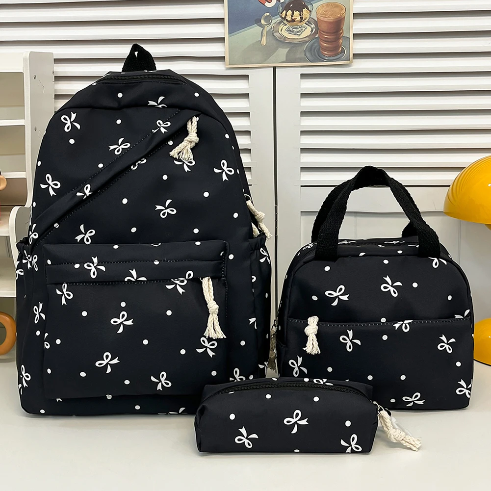 3 pièces noeud papillon collège école sac à dos avec boîte à déjeuner trousse à crayons mignon fille sacs à dos école sac à dos ensemble pour adolescentes