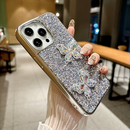 Handy Hülle Handyhüllen Für iPhone 16 15 14 Pro Max Plus 16e 13 Pro Max Rückseite Bling Glitzer glänzend Stoßfest Schmetterling Beschichtung Image