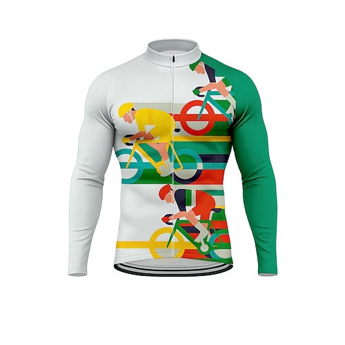 Herren Oberteile Radtrikot Grafik Geometrisch Fahhrad Langarm Fahhrad Trikot Oberteil mit 3 Gesäßtaschen Sonne Sonnenschutz Schnelltrocknend Reflektierende Streifen Sport Grün Bekleidung