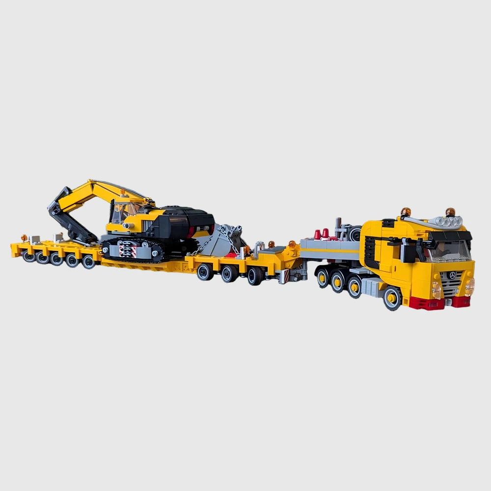 Neue MOC Schwere Transport Engineering Fahrzeug Vorschaltgerät Flachbett Anhänger Technologie DIY Montage Bausteine kinder Spielzeug Geschenk Image
