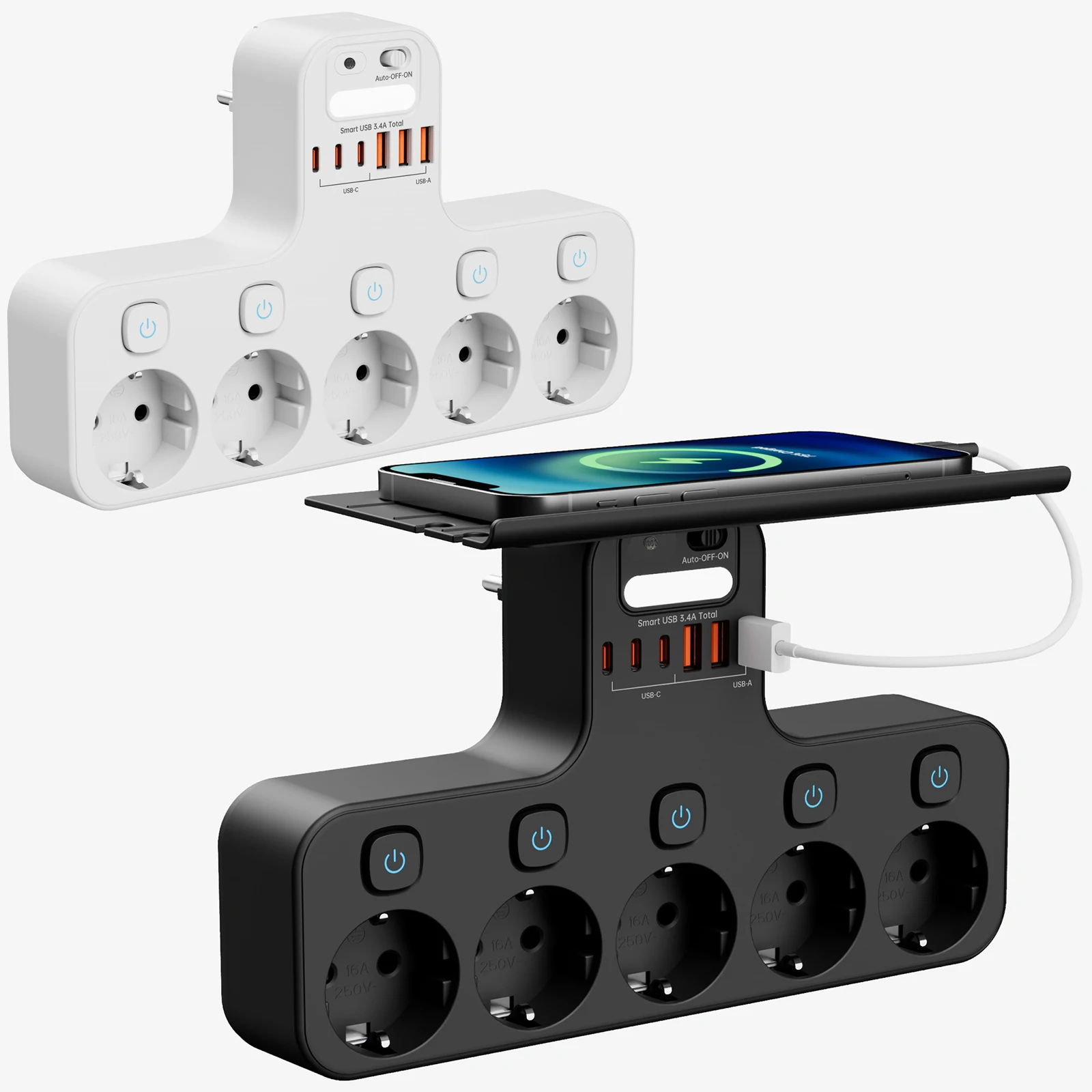 4000 W Steckdose nach europäischem Standard, Wandmontage, intelligentes Nachtlicht, unabhängiger Schalter, EU-Stecker, Steckdosenleiste mit USB-C-Anschlüssen zum Aufladen