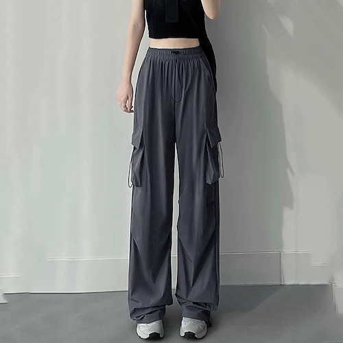 Damen Cargo-Hosen Stoffhosen Lässig sportlich Volle Länge Natürliche Taille Einfach Kordelzug Tasche Bequem Straße Ferien Alltagskleidung Wein Grau Schwarz Rosa Herbst Normale Passform Image