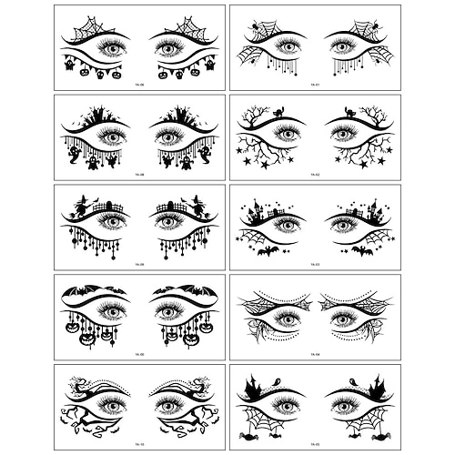 Halloween-Augen-Make-up-Tattoos – 10 hochwertige temporäre Gesichtstattoos für Partys Weihnachtsdekorationen