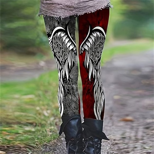 Damen Vikinger Hosen Hose Leggings Gemütliche Leggings Streetwear Lässig Volle Länge Hohe Taille Grafikdrucke Elastischer Bund Druck Atmungsaktivität Bequem Dehnbar Urlaub Straße Alltagskleidung Image
