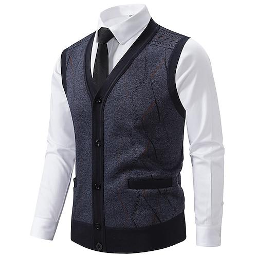 Herren Pullover Pullunder Kleid Pullover Strickjacke Strickpullover Gerippt Stricken Normale Oberteile Gestrickt Gerippt Geometrisch V Ausschnitt Mode Schals Geschäft Lässig Bekleidung Herbst Winter