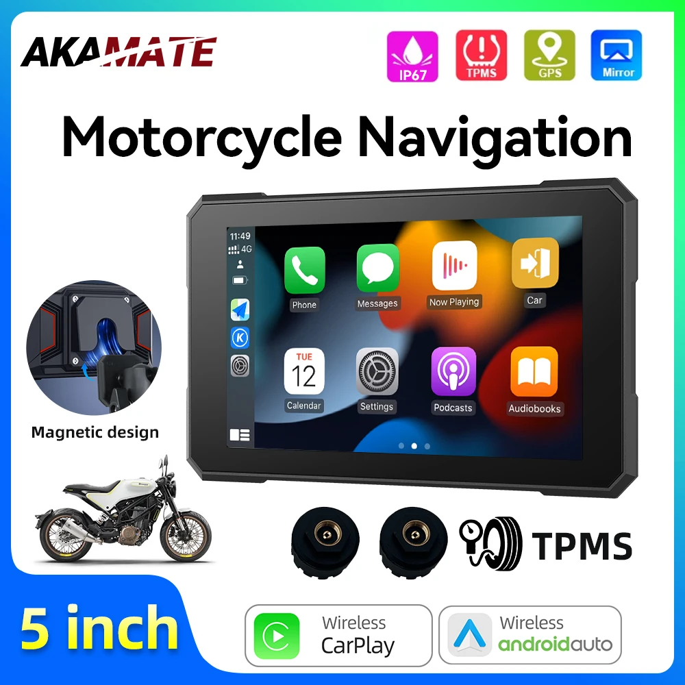 5 zoll Motor Navigation Magnetische Abnehmbare Monitor Drahtlose CarPlay Android Auto Wasserdichte Bluetooth Multimedia Bildschirm Tragbare Image