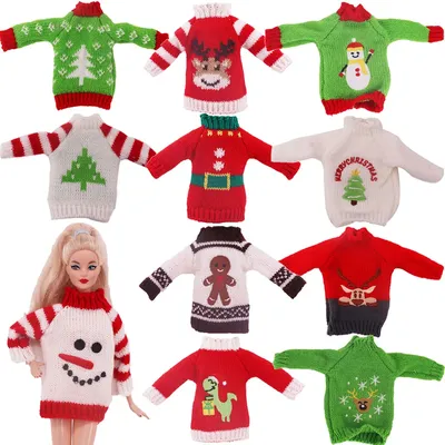 30cm Doll Clothes Christmas Style Print Sweater For Elf Doll Christmas Clothing Accessories 1/6 BJD Doll Top,Girl's Holiday Gift