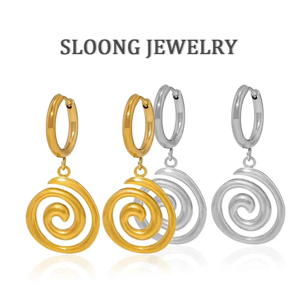 Edelstahl Spiral-Vortex Anhänger-Ohrringe für Frauen Fein Poliert 18K Vergoldet Wasserfest Hypoallergener Schmuck Image