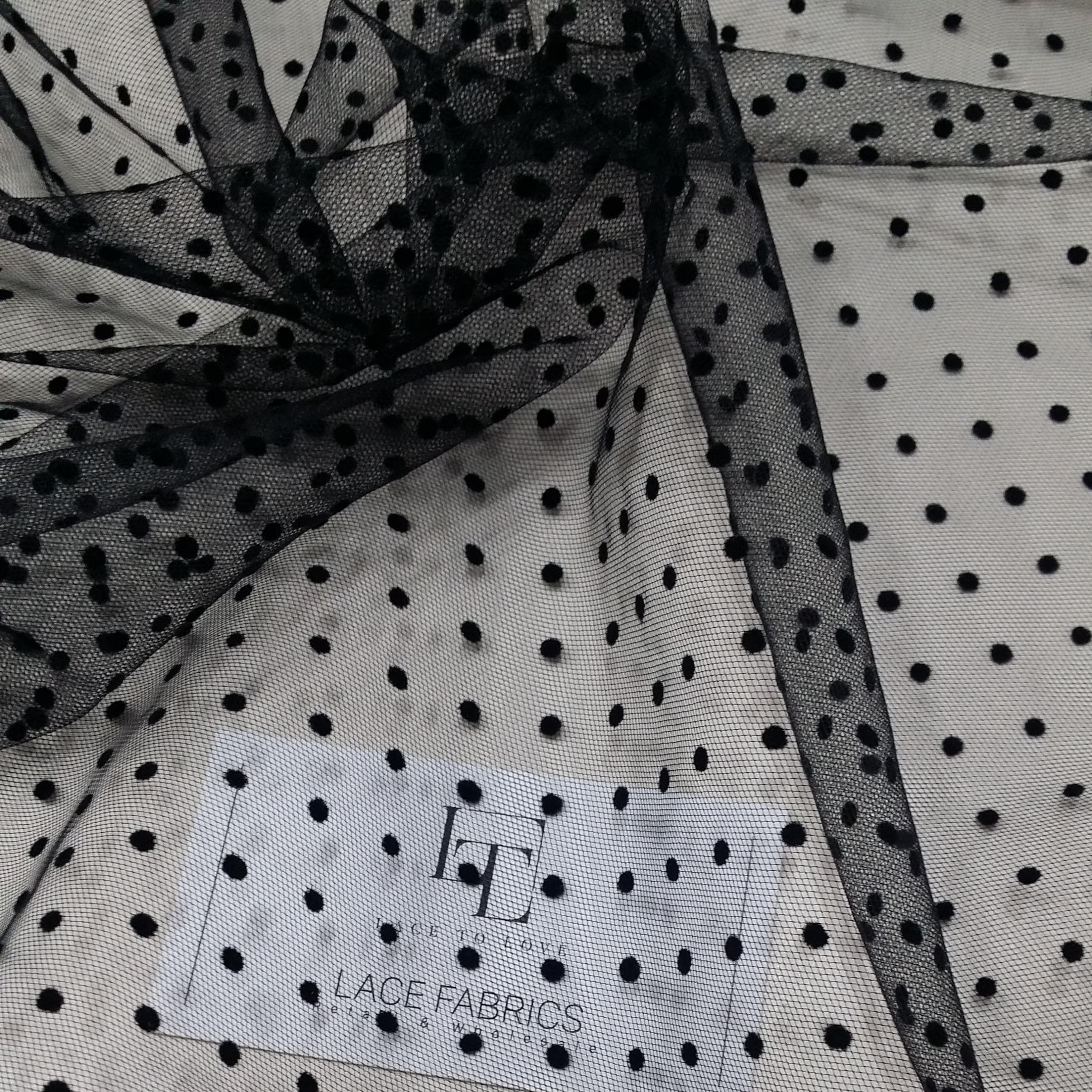 Tessuto in tulle nero a pois, larghezza 165 cm, tessuto in tulle a pois venduto al metro, TK9502