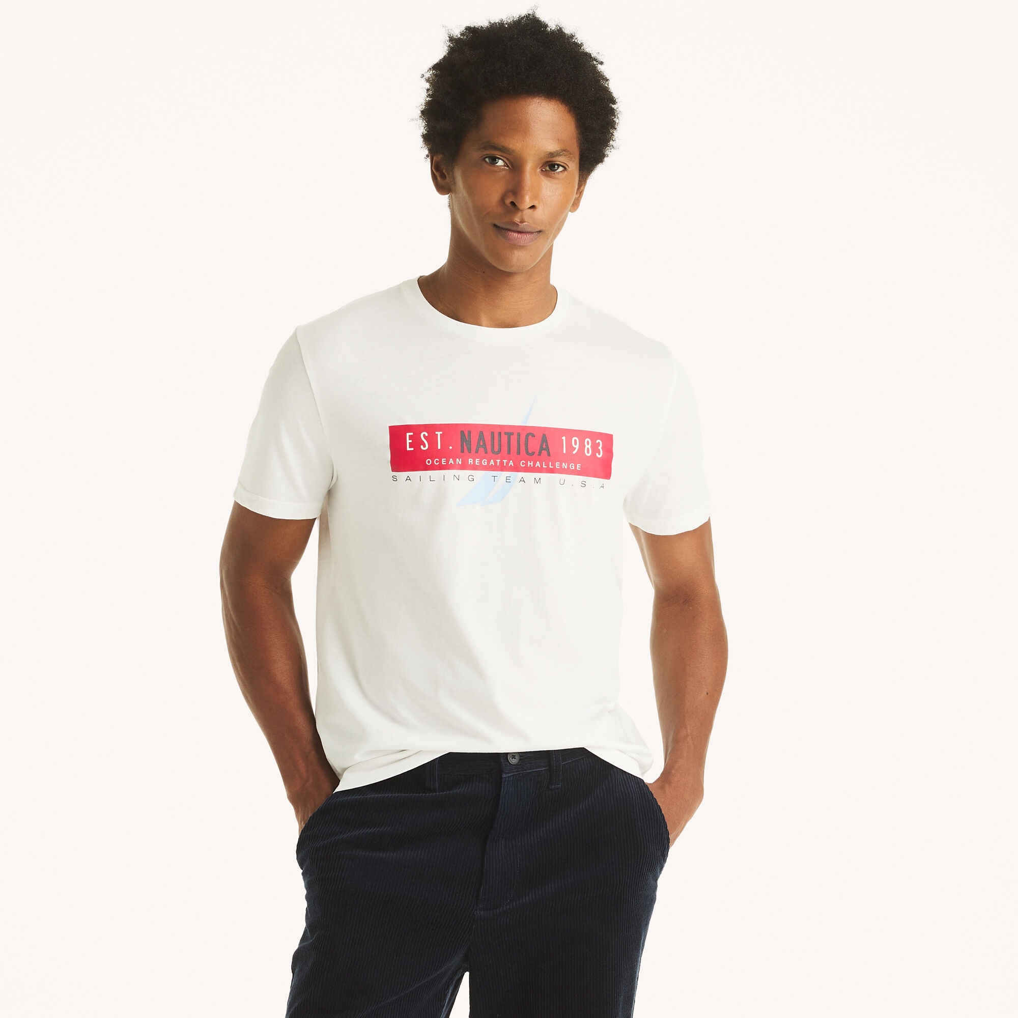 Nautica Men's Logo Graphic T-Shirt 101 (Bright White), S