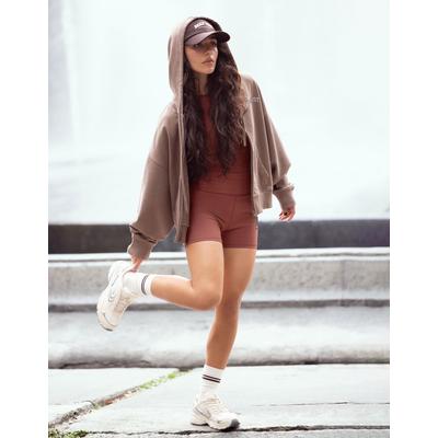 Bershka Embroidered Zip-Up Hoodie Women Xl Camel