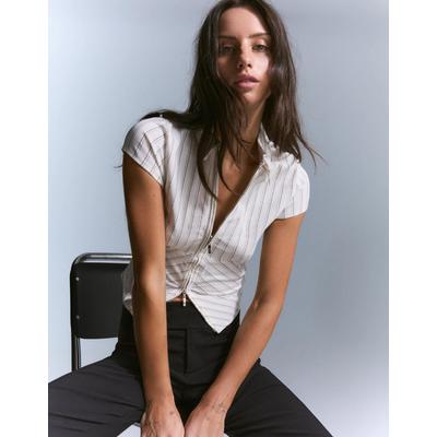 Bershka Short Sleeve Shirt With Zip Women S Grey