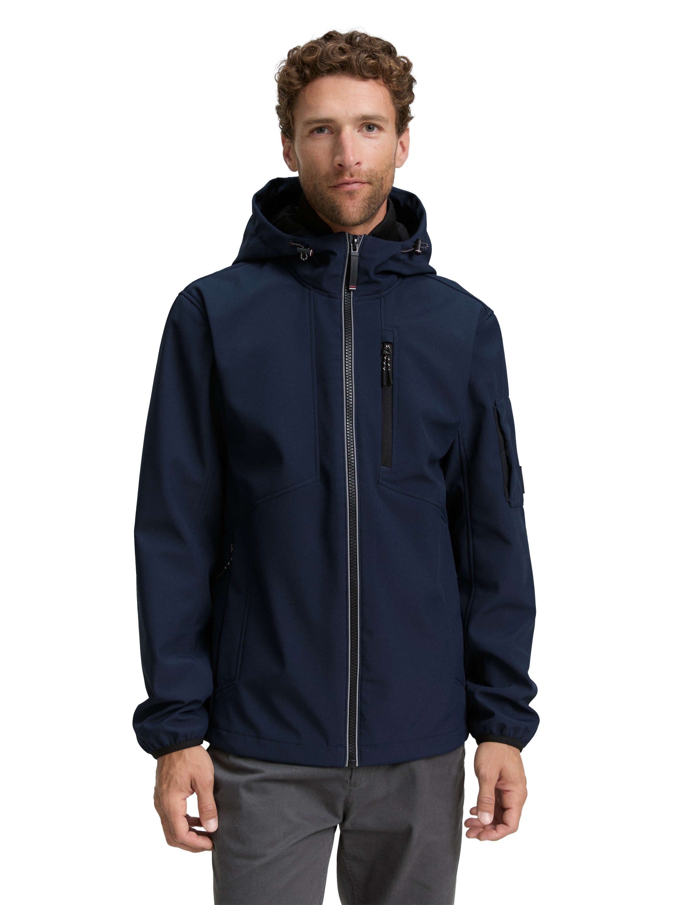 Softshelljacke TOM TAILOR, Herren, Gr. XL, blau (sky captain blau), Softshell, Obermaterial: 100% Polyester. Futter: 100% Polyester, unifarben, regular fit taillenbedeckt, elastischer Bund, Jacken Softshelljacke, mit Kapuze