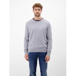Strickpullover LERROS "LERROS Herren Basic Strickpullover", Herren, Gr. XXXL, grau (platinum grau melange), 100% Baumwolle, Rundhals, Langarm, Pullover