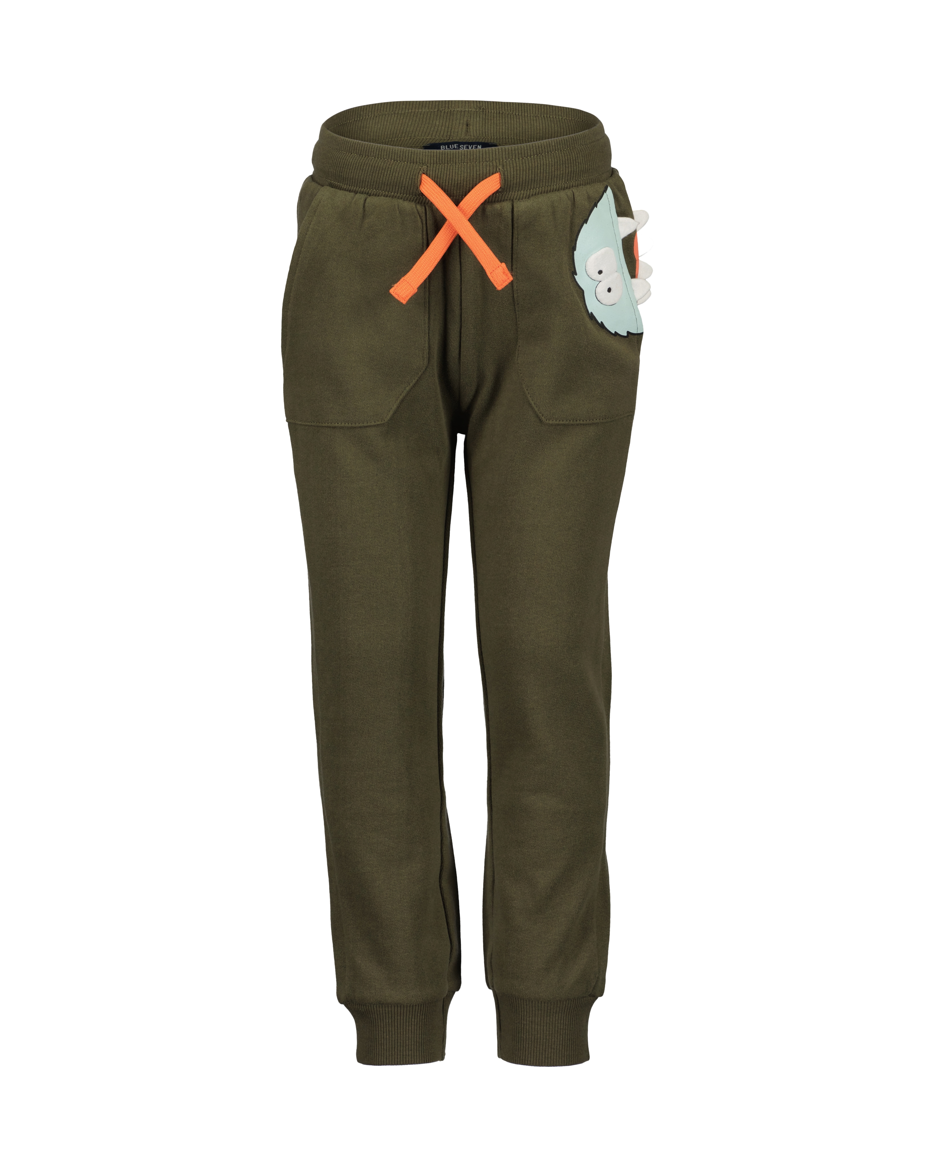 Sweathose BLUE SEVEN, Jungen, Gr. 110, N-Gr, grün (oliv), Sweatware, Obermaterial: 100% Baumwolle, unifarben, Modisch, regular fit knöchellang, Hosen, mit toller Taschenapplikation im Monster-Look Image