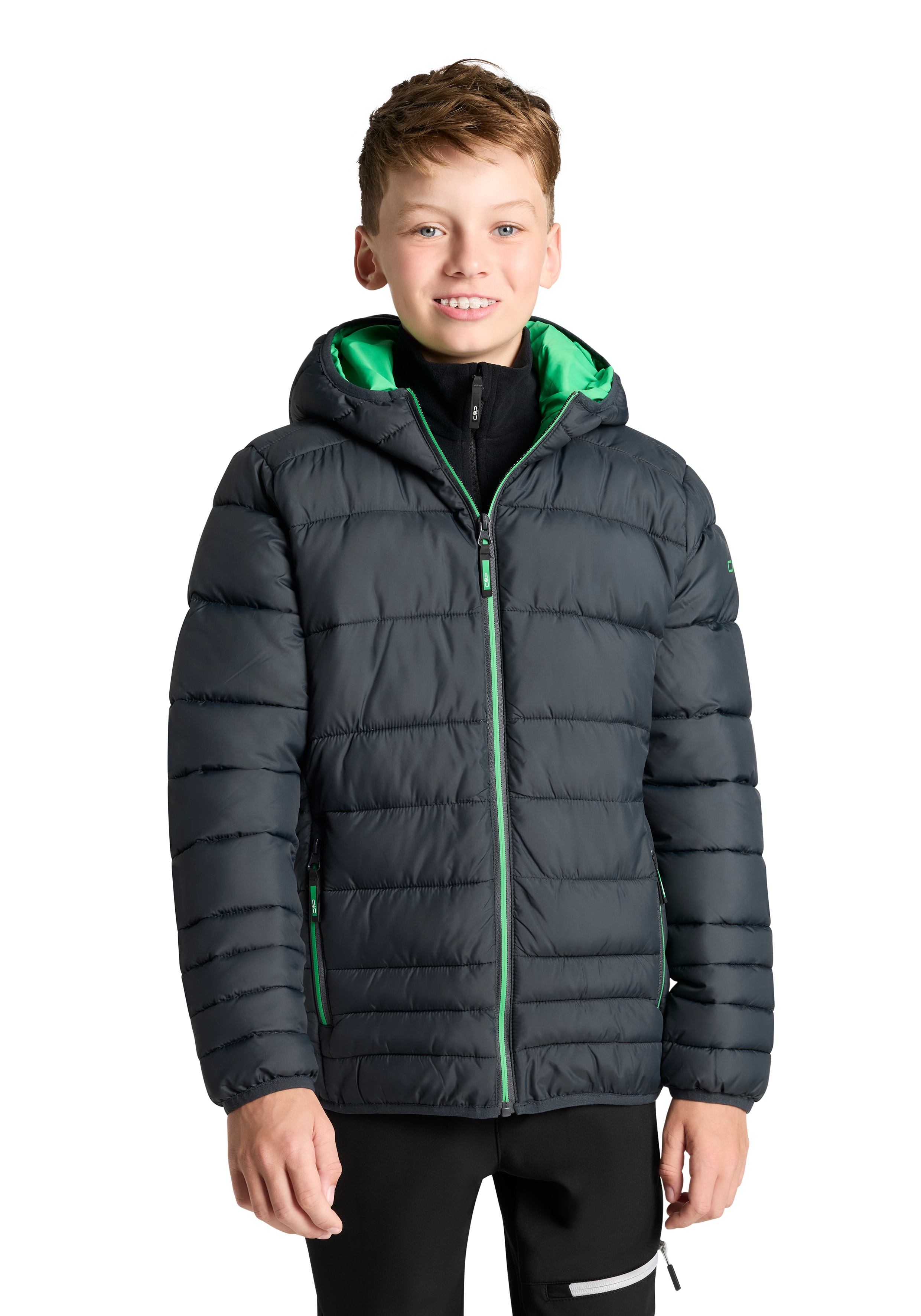Steppjacke CMP "KID JACKET FIX HOOD", Kinder, Gr. 128, antracite, de, Softshell, Obermaterial: 100% Polyester. Futter: 100% Polyester. Wattierung: 100% Polyester, hoch geschlossener Ausschnitt, eingesetzt eingefasste Kante, Jacken, wärmend &... Image