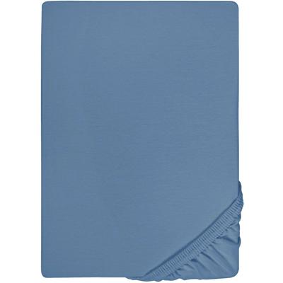 Spannbettlaken BIBERNA "Marc", blau (azurblau), B:90-100cm L:190-200cm, Jersey, Obermaterial: 100% Baumwolle, Laken, aus Baumwolle, für Matratzen bis 22 cm Höhe, Bettlaken, Spannbetttuch Image