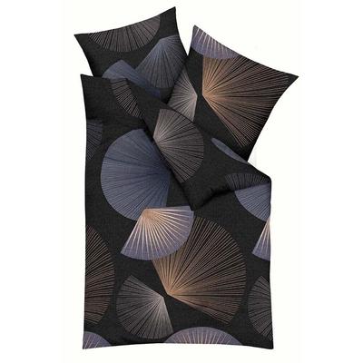 Bettwäsche KAEPPEL "Koya", schwarz, B/L: 155cm x 220cm, , Mako-Satin, B/L: 80cm x 80cm, Mako-Satin, Obermaterial: 100% Baumwolle, Bettwäsche, Hergestellt aus GOTS-zertifizierter Bio-Baumwolle Image